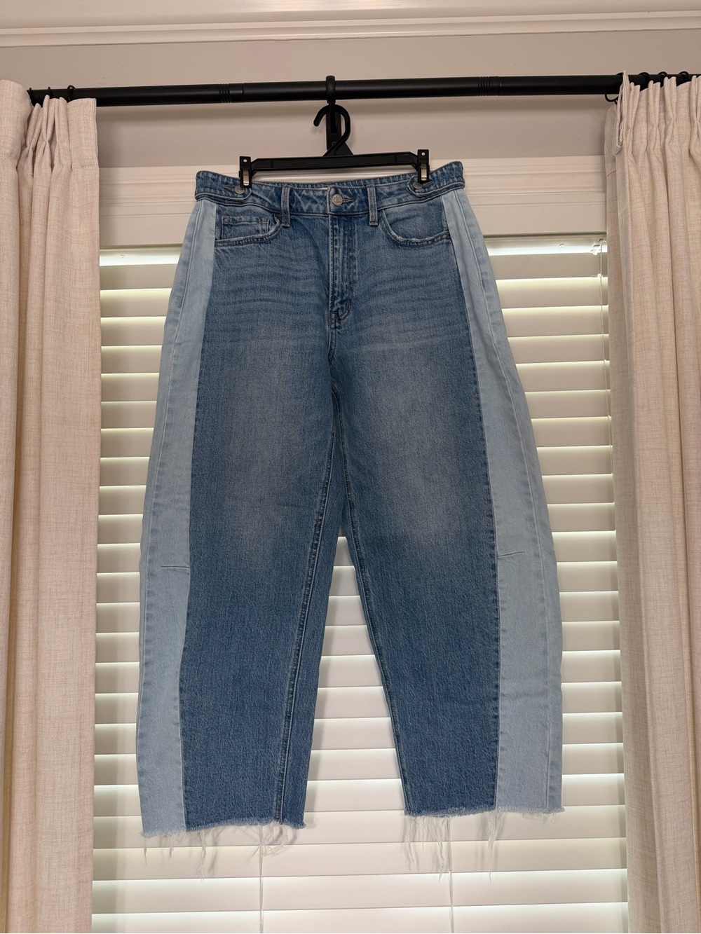 Two-Tone Blue Barrel Jean